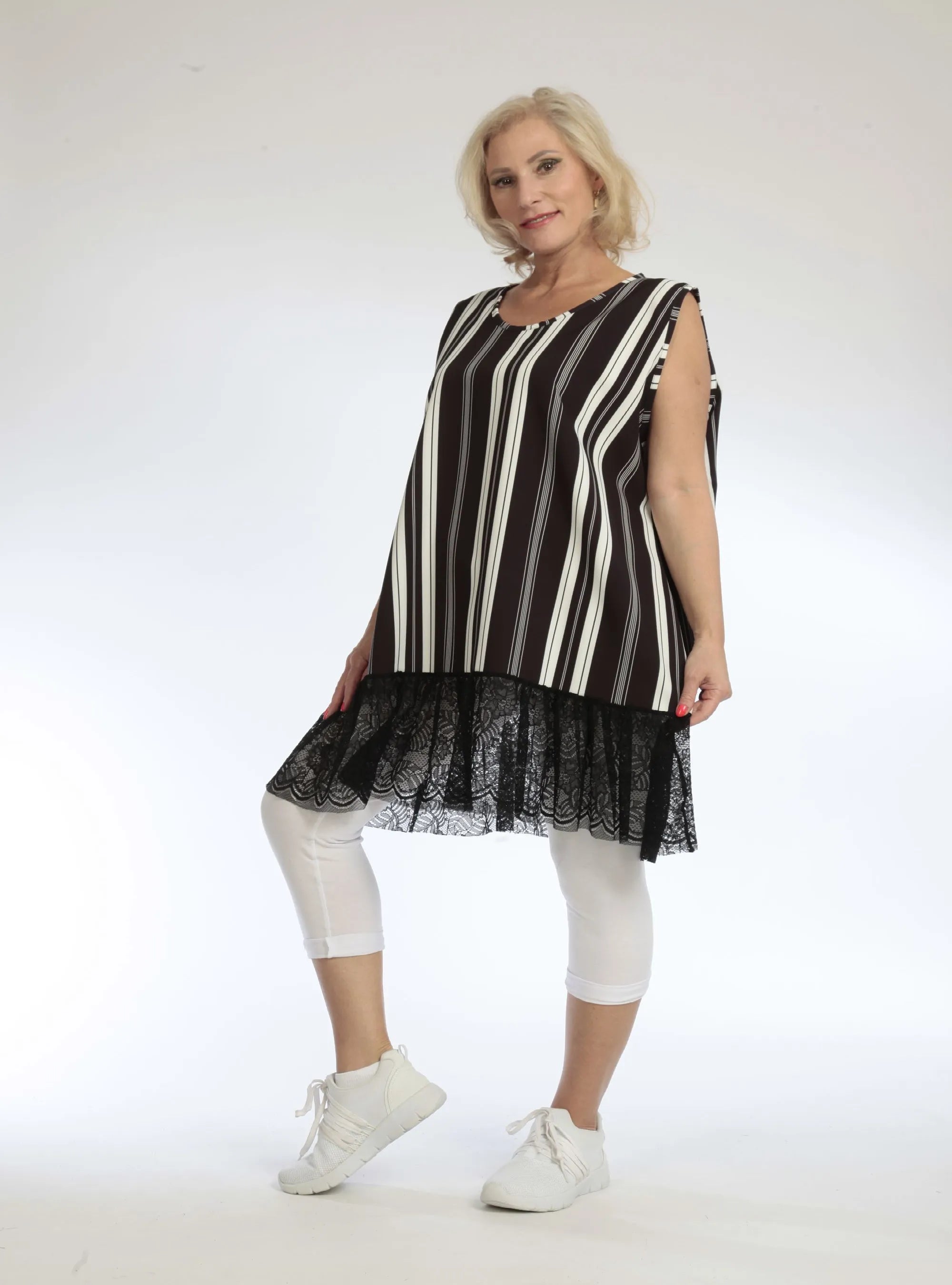  AKH Fashion Top in gerader Form, aus Viskose, 1108.06675, Streifen-Schwarz, Streifen