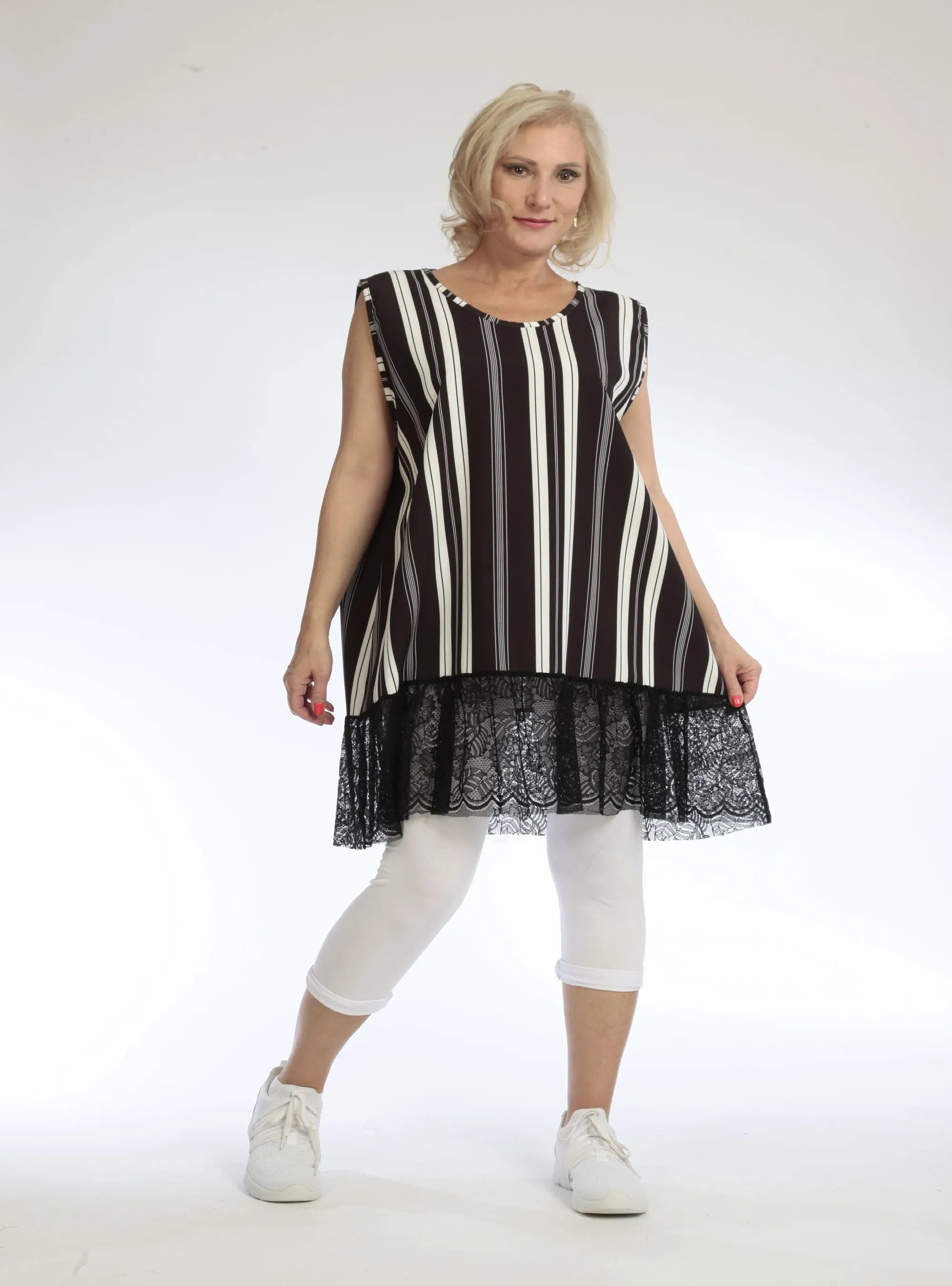  AKH Fashion Top in gerader Form, aus Viskose, 1108.06675, Streifen-Schwarz, Streifen