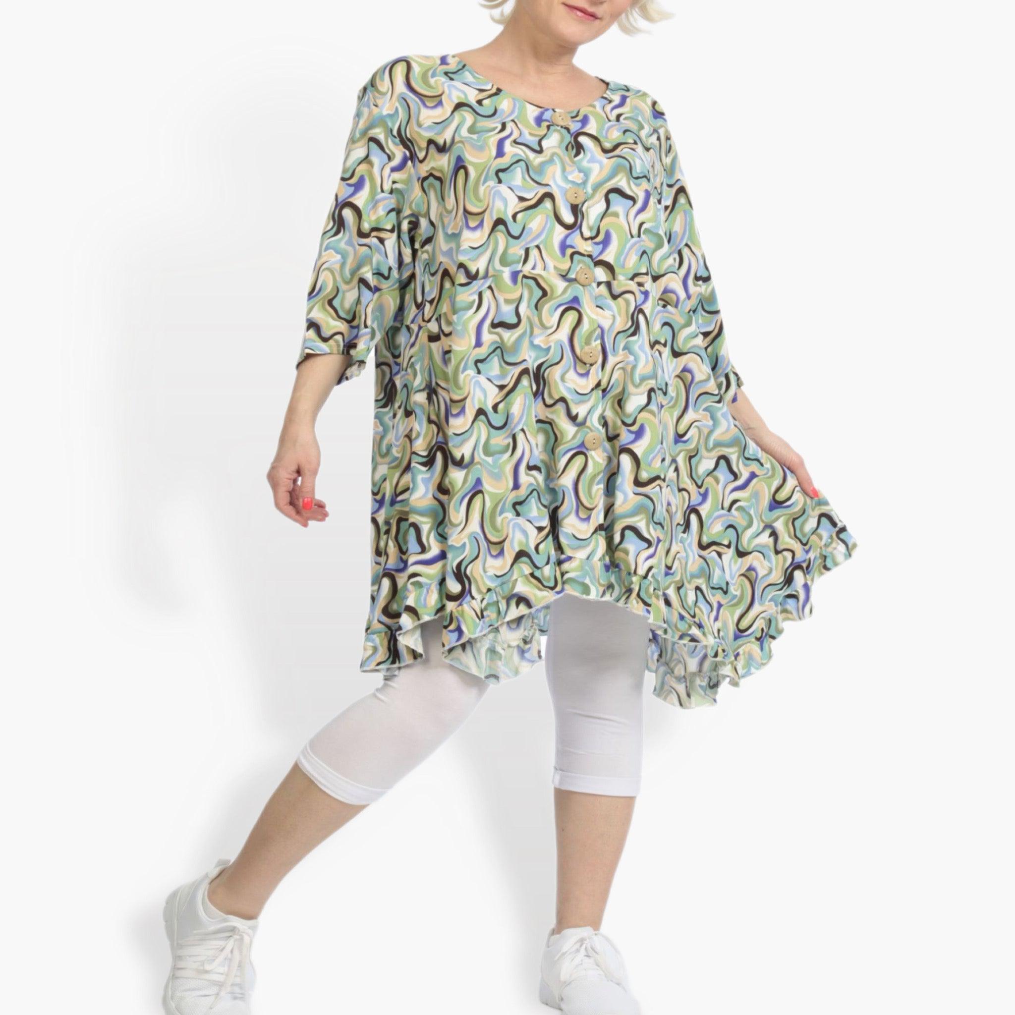  A-Form Jacke von AKH Fashion aus Viskose, 0834.01287, Grün-Blau, Wellen, Schick, Modern