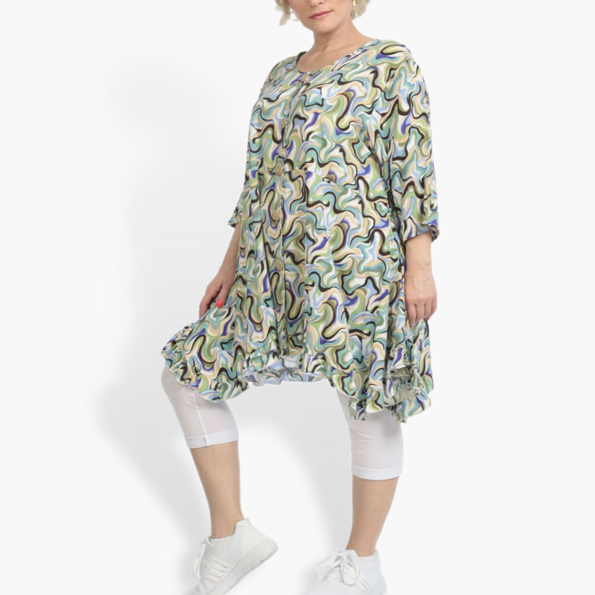  A-Form Jacke von AKH Fashion aus Viskose, 0834.01287, Grün-Blau, Wellen, Schick, Modern