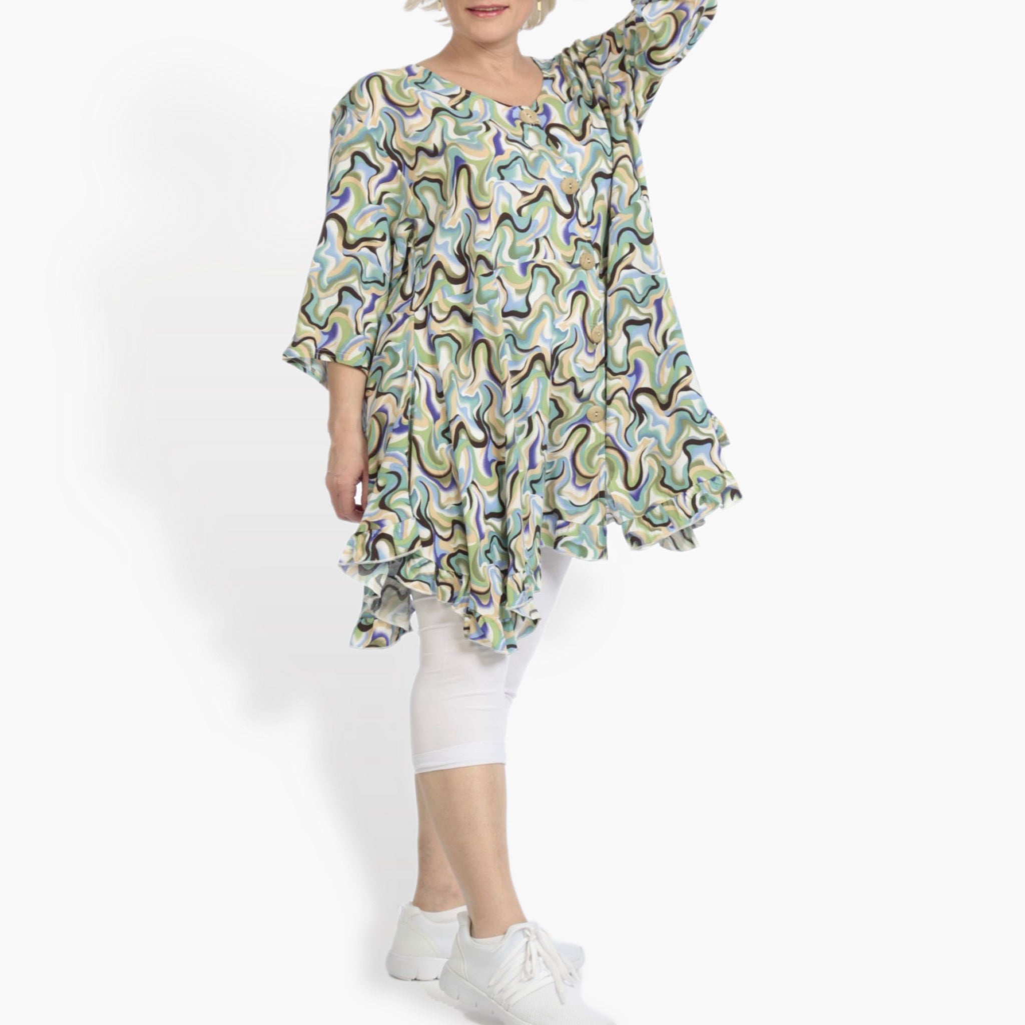  A-Form Jacke von AKH Fashion aus Viskose, 0834.01287, Grün-Blau, Wellen, Schick, Modern