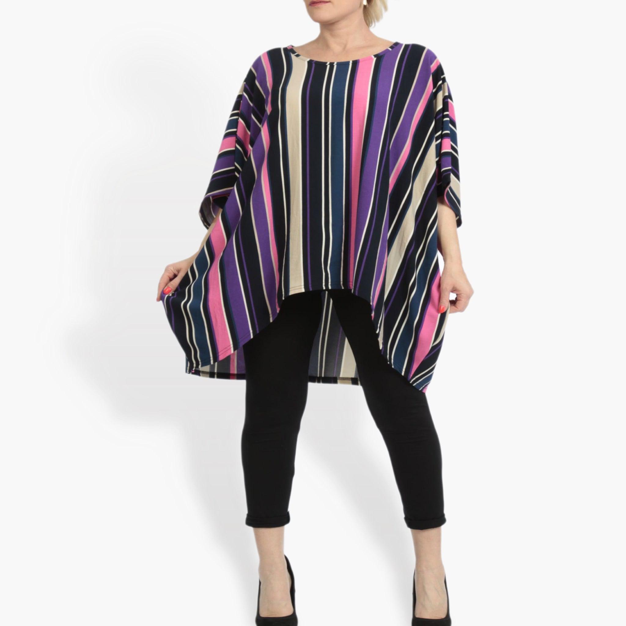  AKH Fashion Bigshirt in Vokuhila-Form, aus Materialmix, 0839.06780, Pink-Lila-Multi
