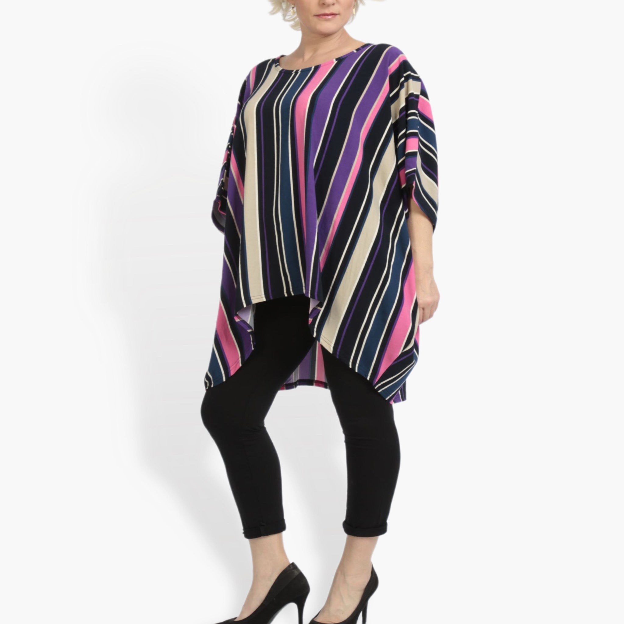  AKH Fashion Bigshirt in Vokuhila-Form, aus Materialmix, 0839.06780, Pink-Lila-Multi