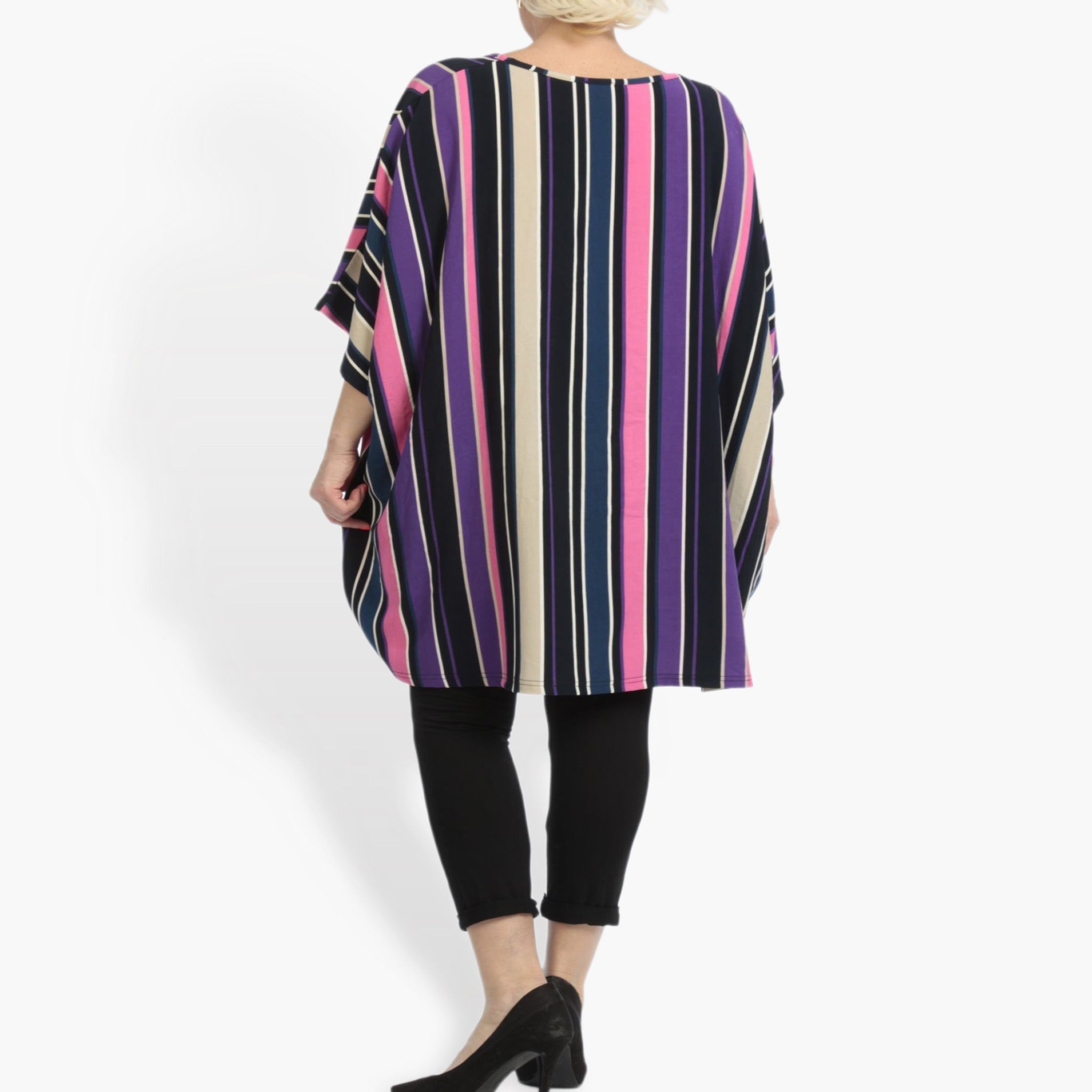  AKH Fashion Bigshirt in Vokuhila-Form, aus Materialmix, 0839.06780, Pink-Lila-Multi