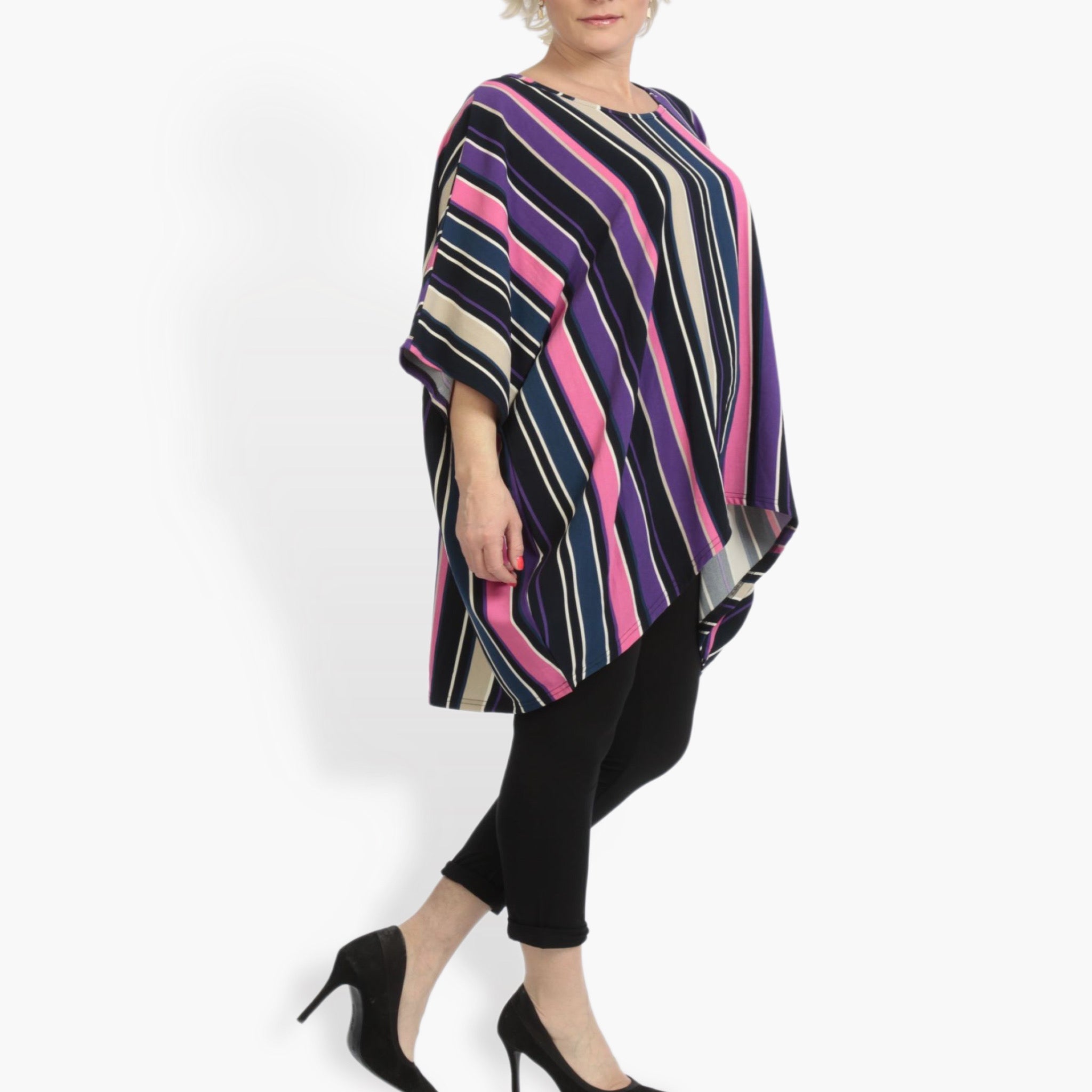  AKH Fashion Bigshirt in Vokuhila-Form, aus Materialmix, 0839.06780, Pink-Lila-Multi