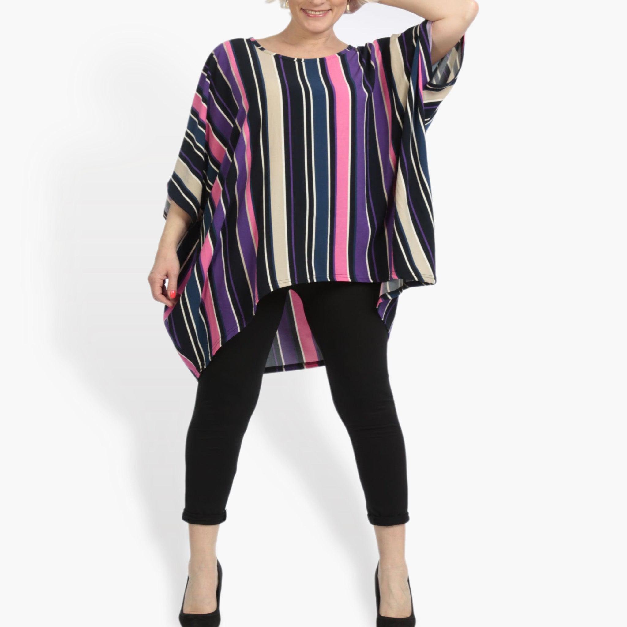  AKH Fashion Bigshirt in Vokuhila-Form, aus Materialmix, 0839.06780, Pink-Lila-Multi