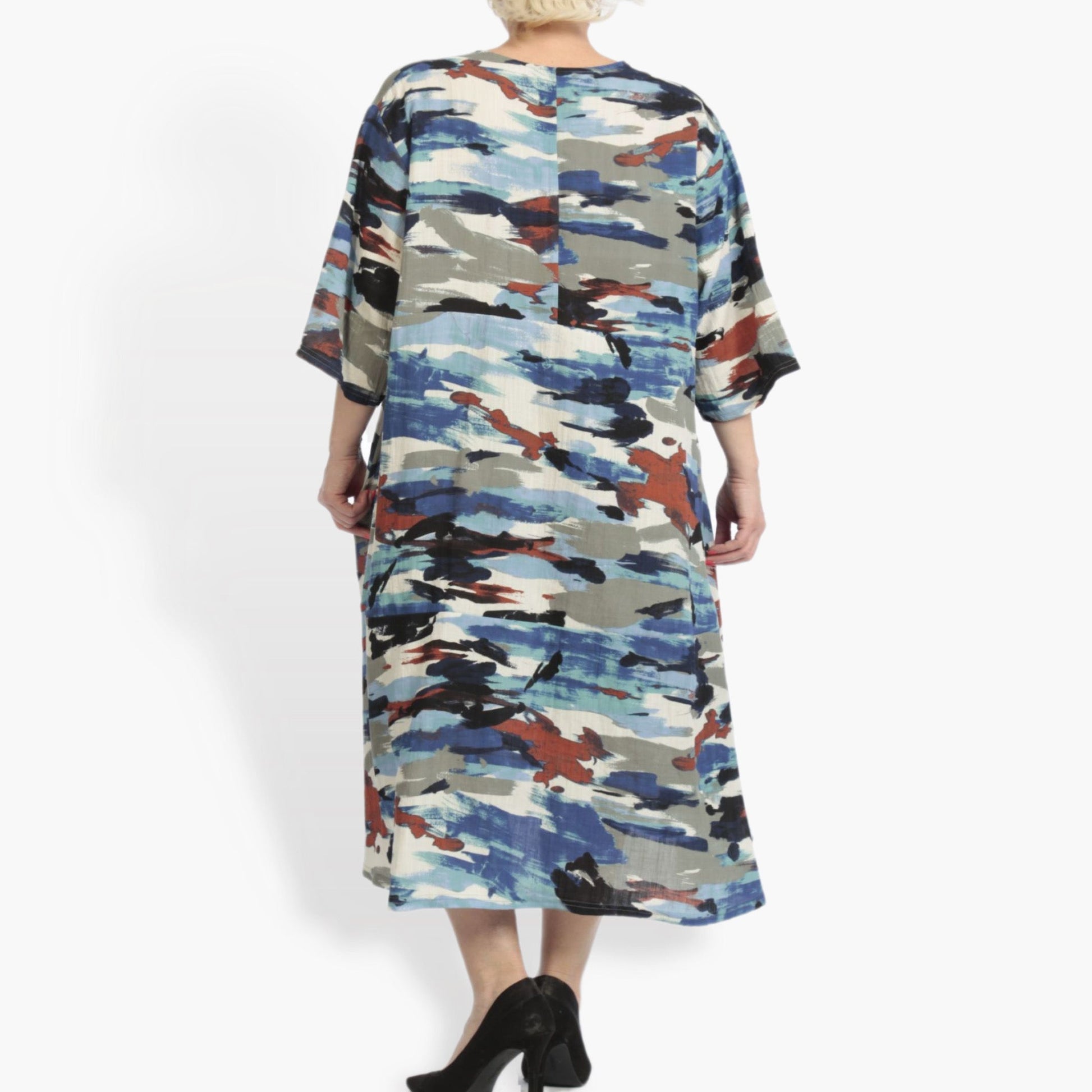  A-Form Kleid von AKH Fashion aus Rayon, 0840.00921, Blau-Multi, Kamuflage, Schick, Modern