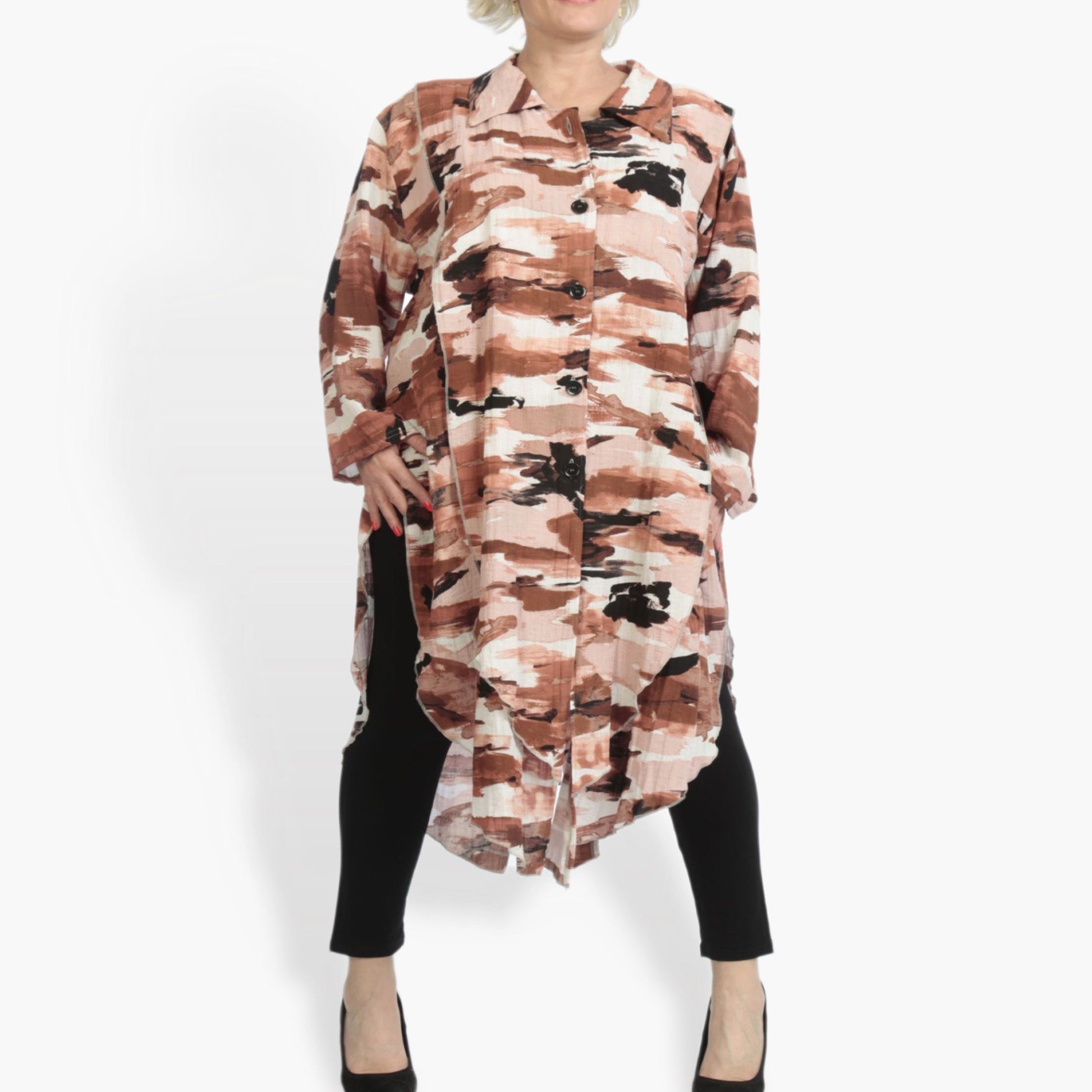  Leichte Langarmjacke im Terra-Multi Camouflage-Look für Plus Size und Oversize-Styling