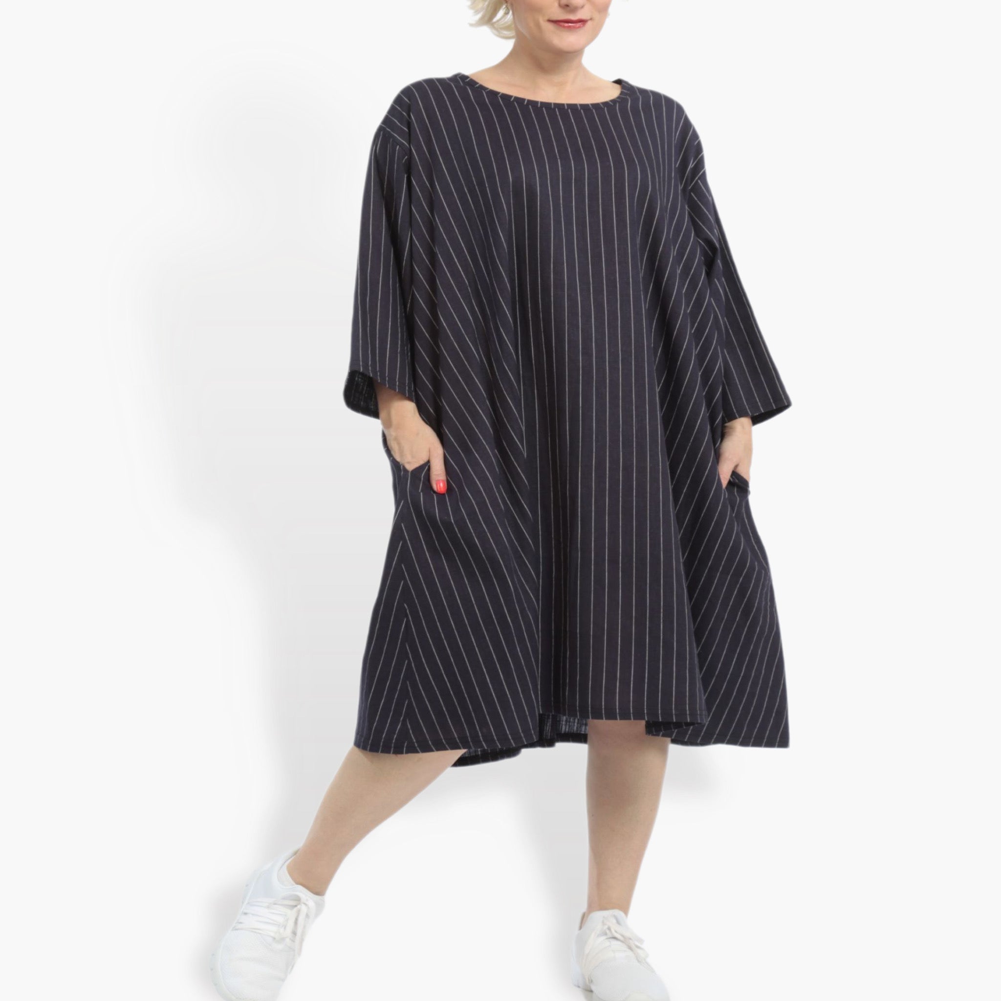  AKH Fashion Bigshirt in gerader Form, aus Leinen, 0868.06792, Marine-Weiß, Streifen, Schick