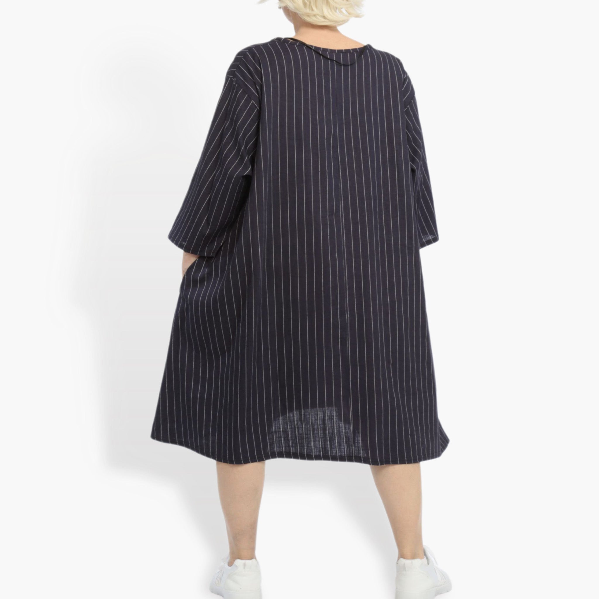  AKH Fashion Bigshirt in gerader Form, aus Leinen, 0868.06792, Marine-Weiß, Streifen, Schick