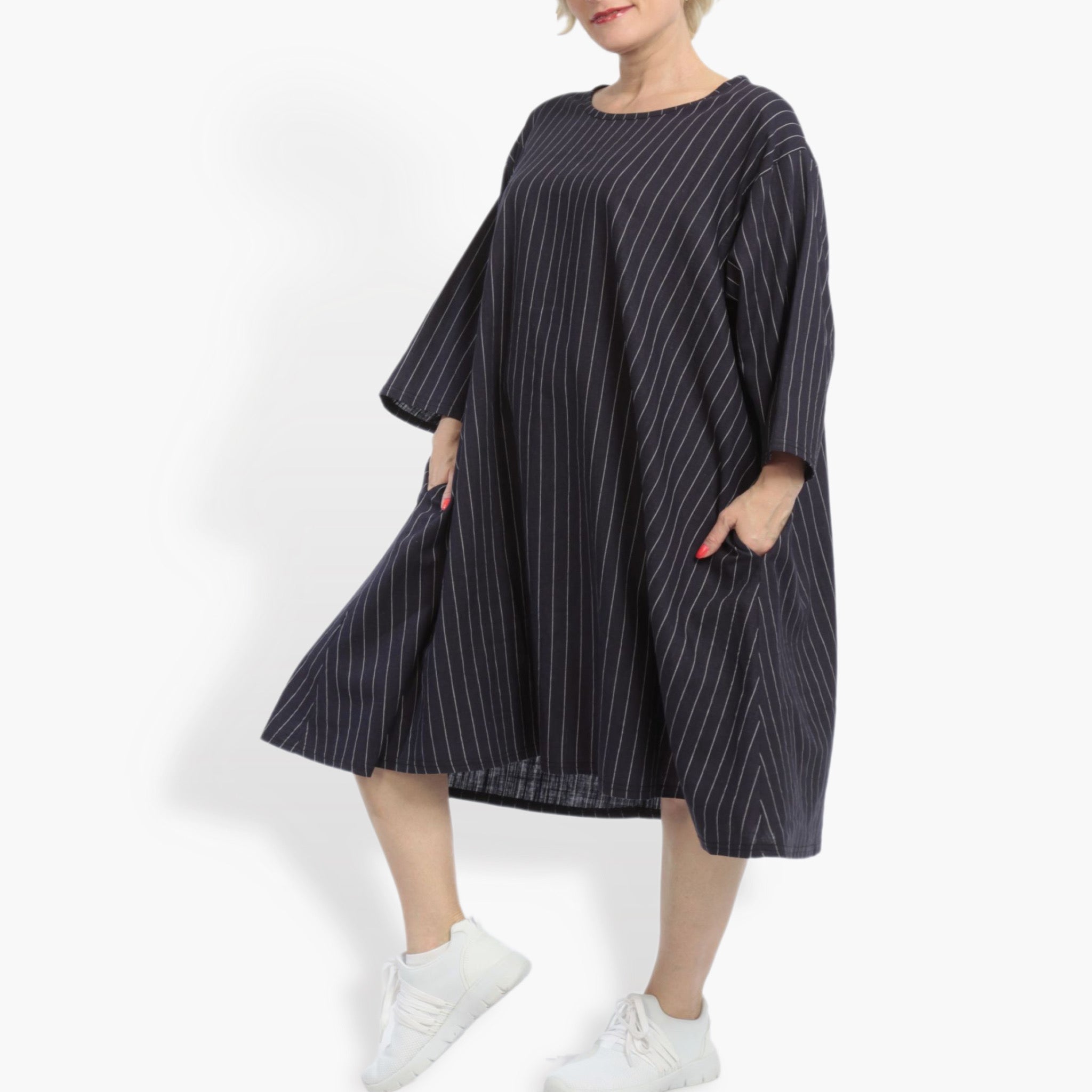  AKH Fashion Bigshirt in gerader Form, aus Leinen, 0868.06792, Marine-Weiß, Streifen, Schick