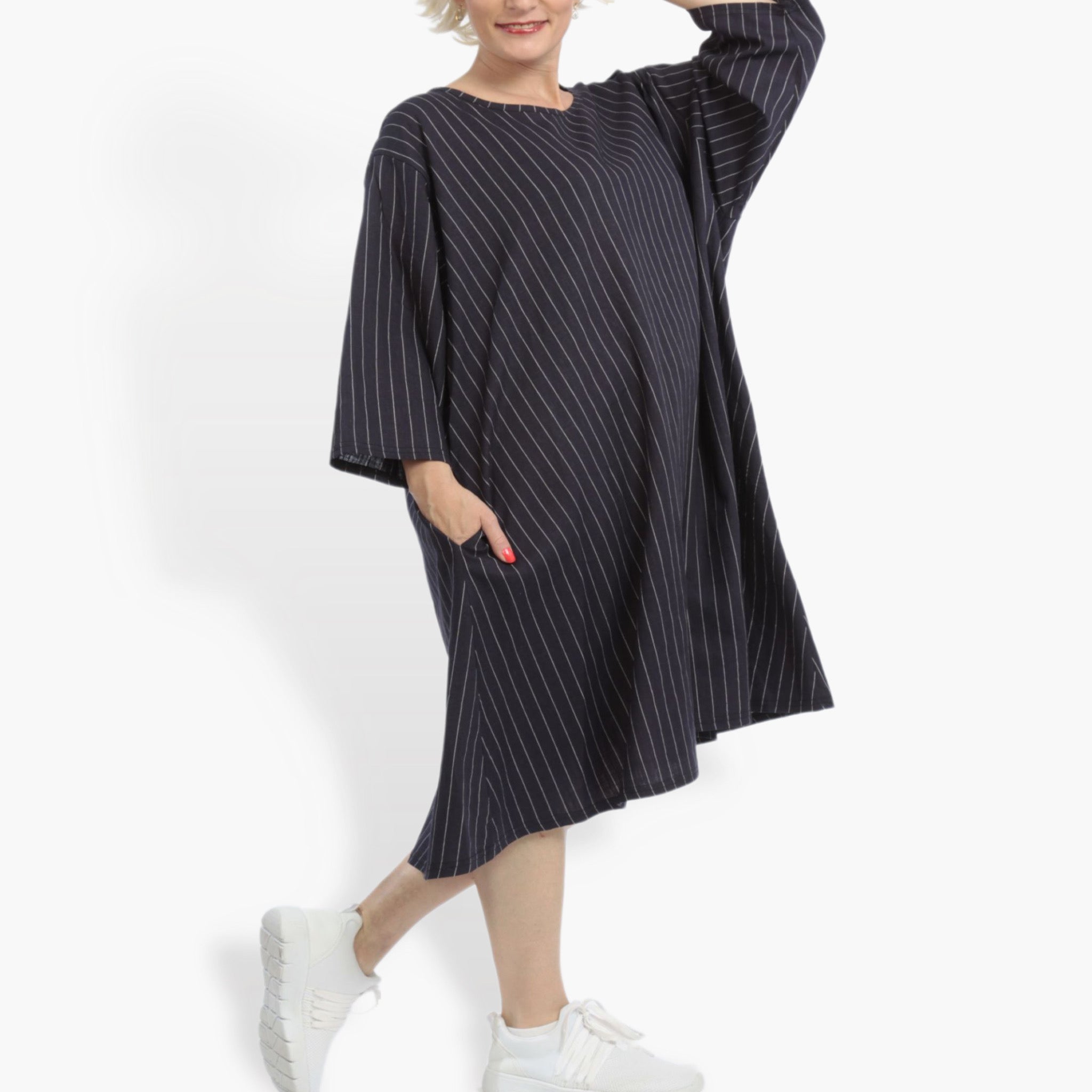  AKH Fashion Bigshirt in gerader Form, aus Leinen, 0868.06792, Marine-Weiß, Streifen, Schick