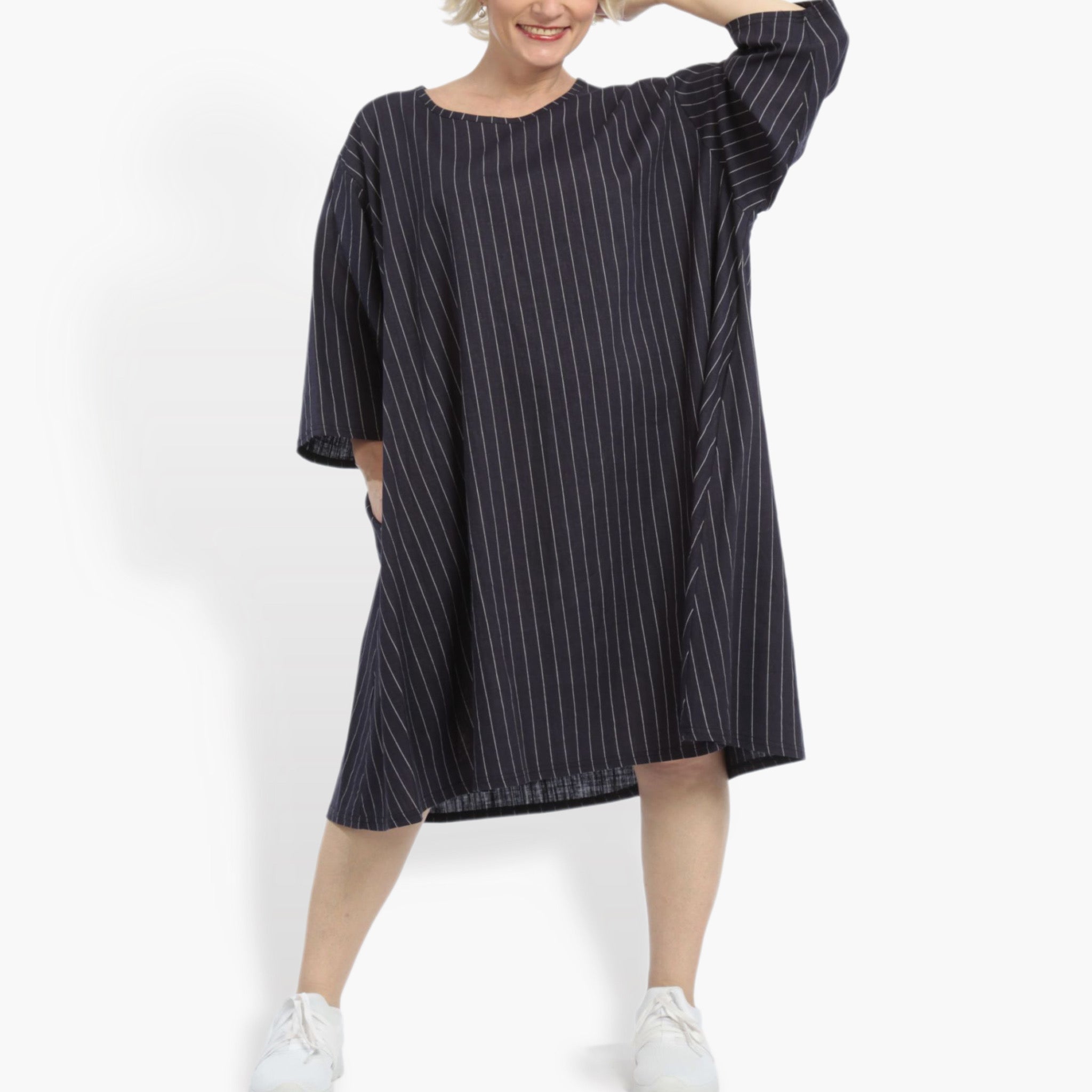  AKH Fashion Bigshirt in gerader Form, aus Leinen, 0868.06792, Marine-Weiß, Streifen, Schick