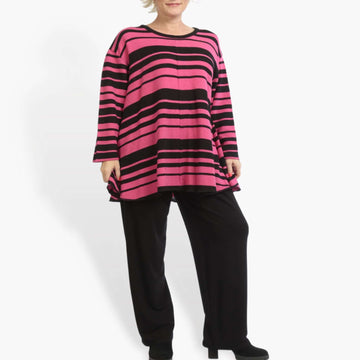  Pullover von AKH Fashion aus Baumwolle in Glocken-Form, 0878.01892, Schwarz-Pink, Schick