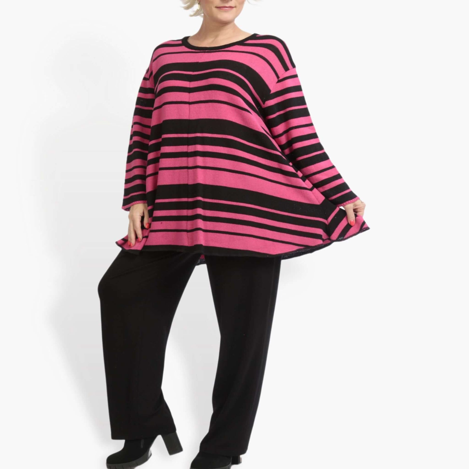  Pullover von AKH Fashion aus Baumwolle in Glocken-Form, 0878.01892, Schwarz-Pink, Schick