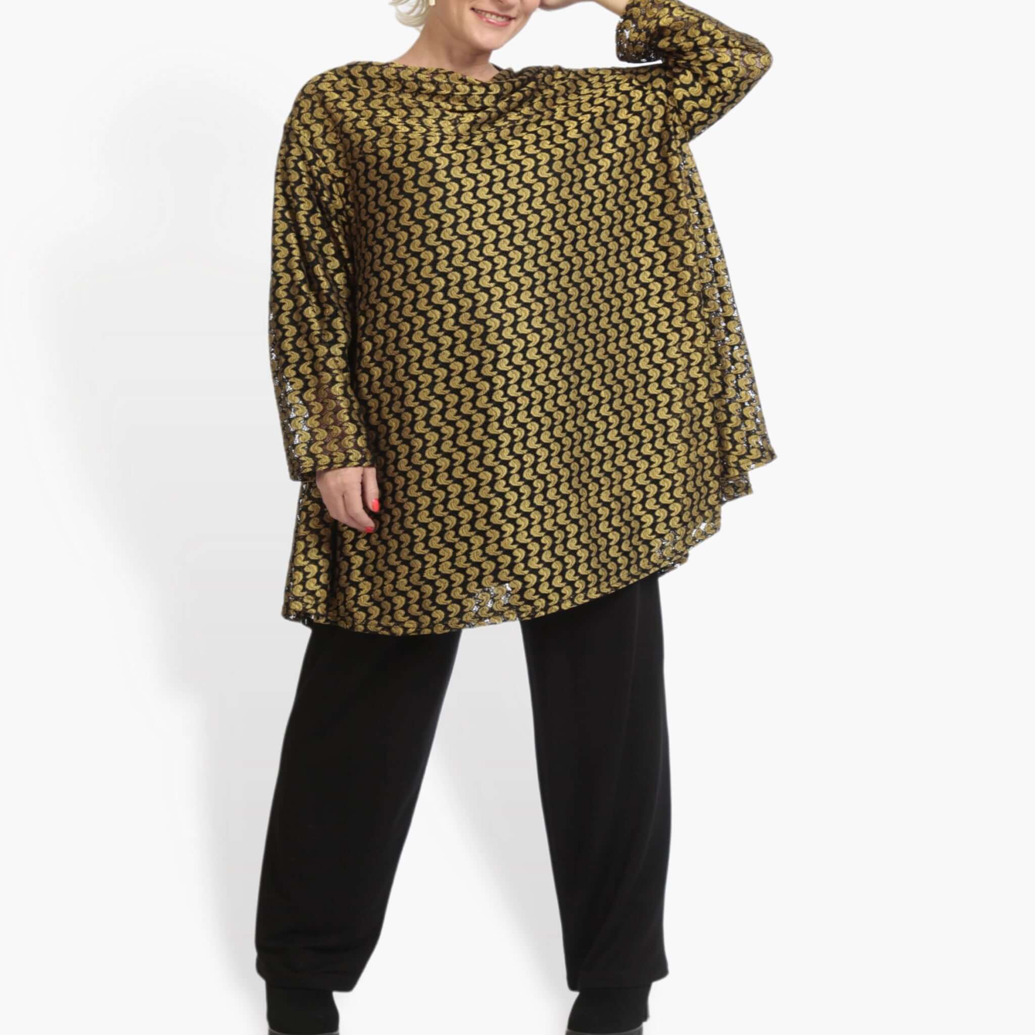  AKH Fashion Shirt in Glocken-Form, aus Viskose, 0879.06653, Schwarz-Gelb, Schick, Modern