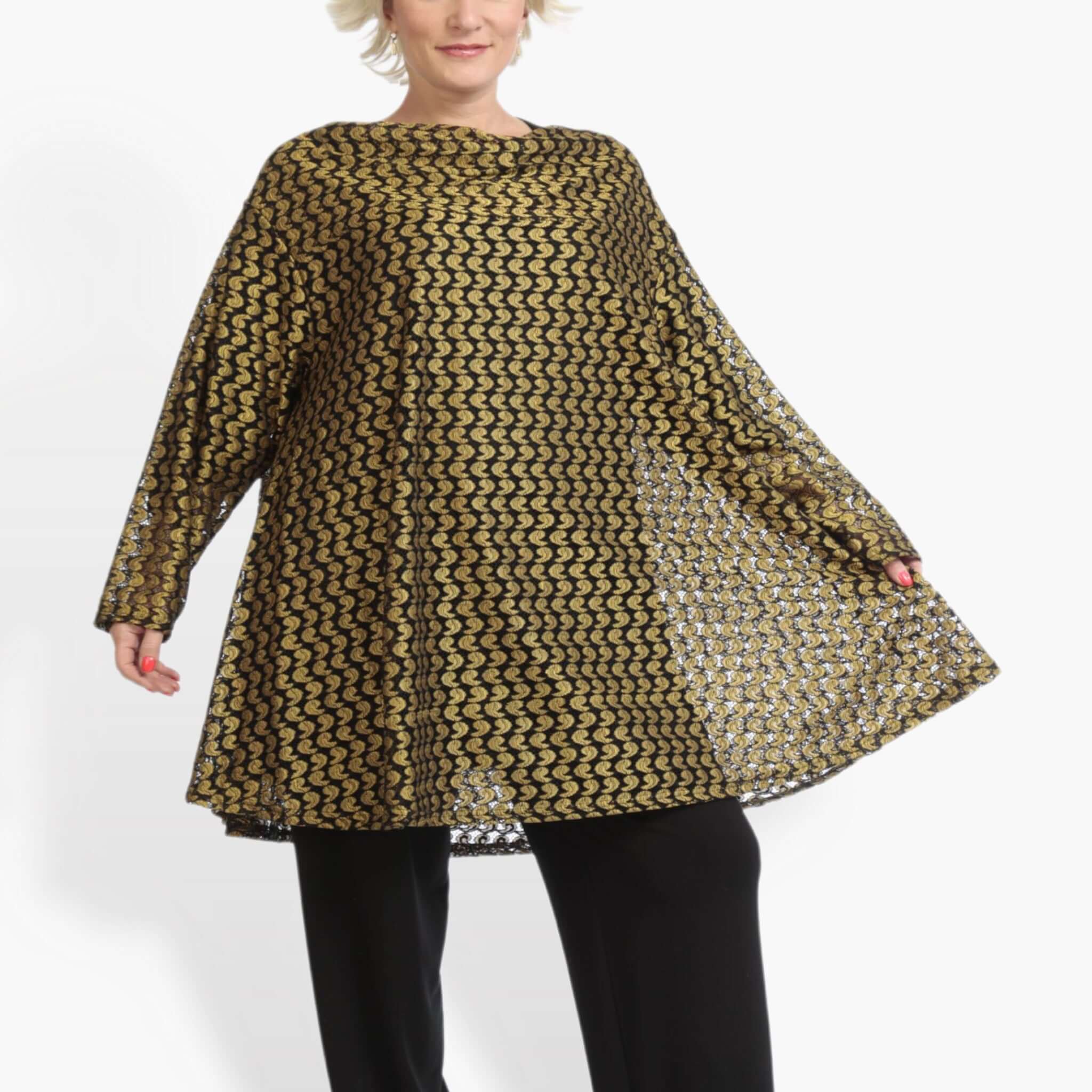  AKH Fashion Shirt in Glocken-Form, aus Viskose, 0879.06653, Schwarz-Gelb, Schick, Modern