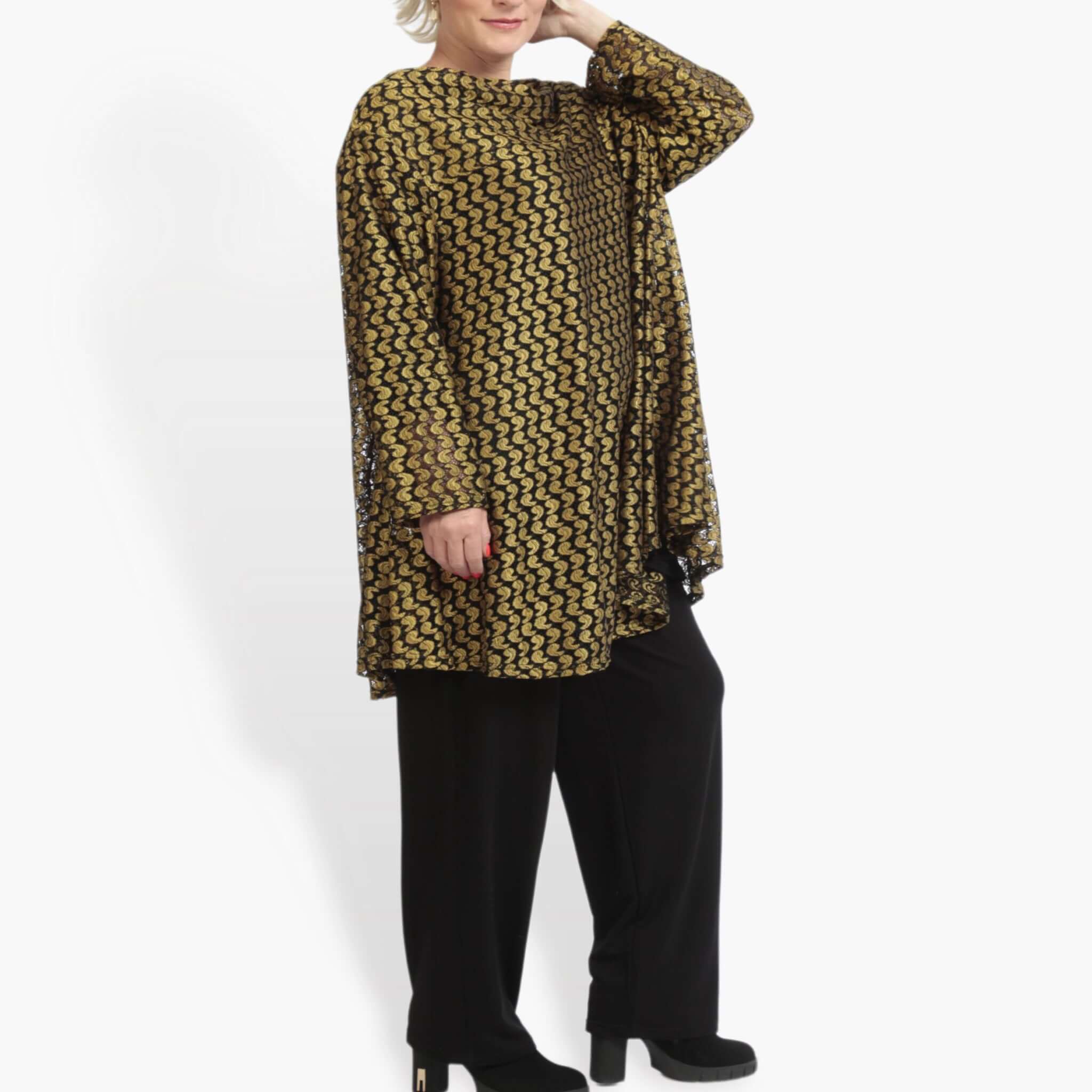  AKH Fashion Shirt in Glocken-Form, aus Viskose, 0879.06653, Schwarz-Gelb, Schick, Modern