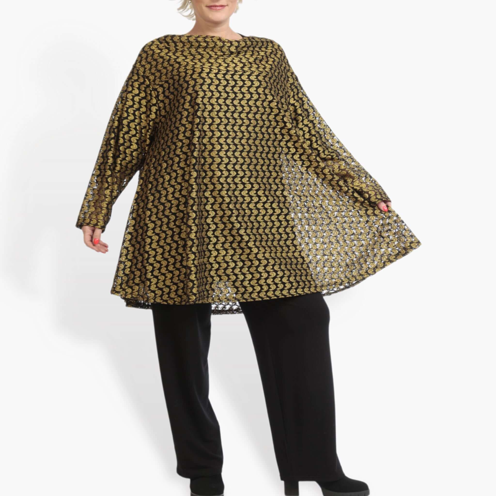  AKH Fashion Shirt in Glocken-Form, aus Viskose, 0879.06653, Schwarz-Gelb, Schick, Modern