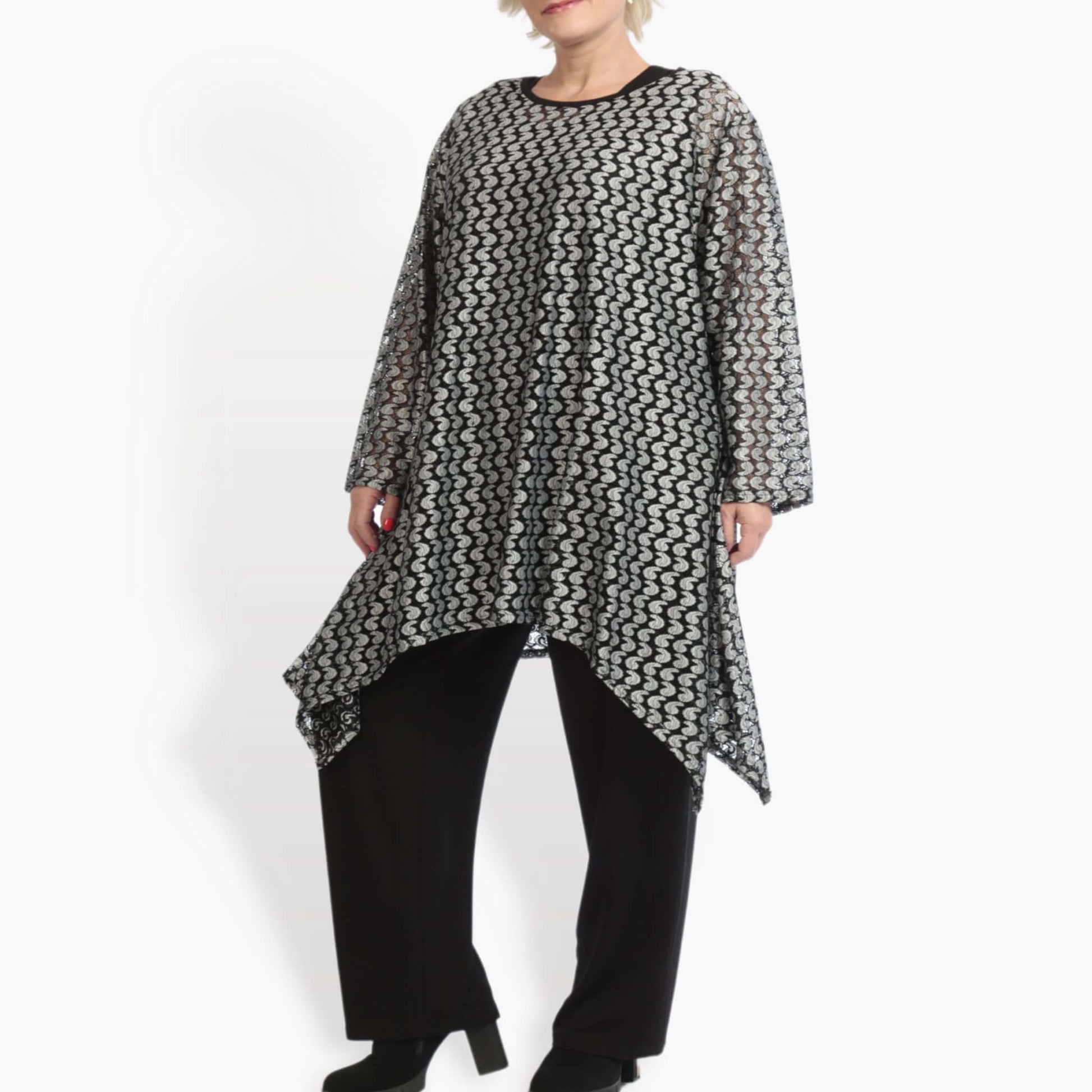  A-Form Shirt von AKH Fashion aus Viskose, 0879.06652, Schwarz-Silber, Schick, Modern