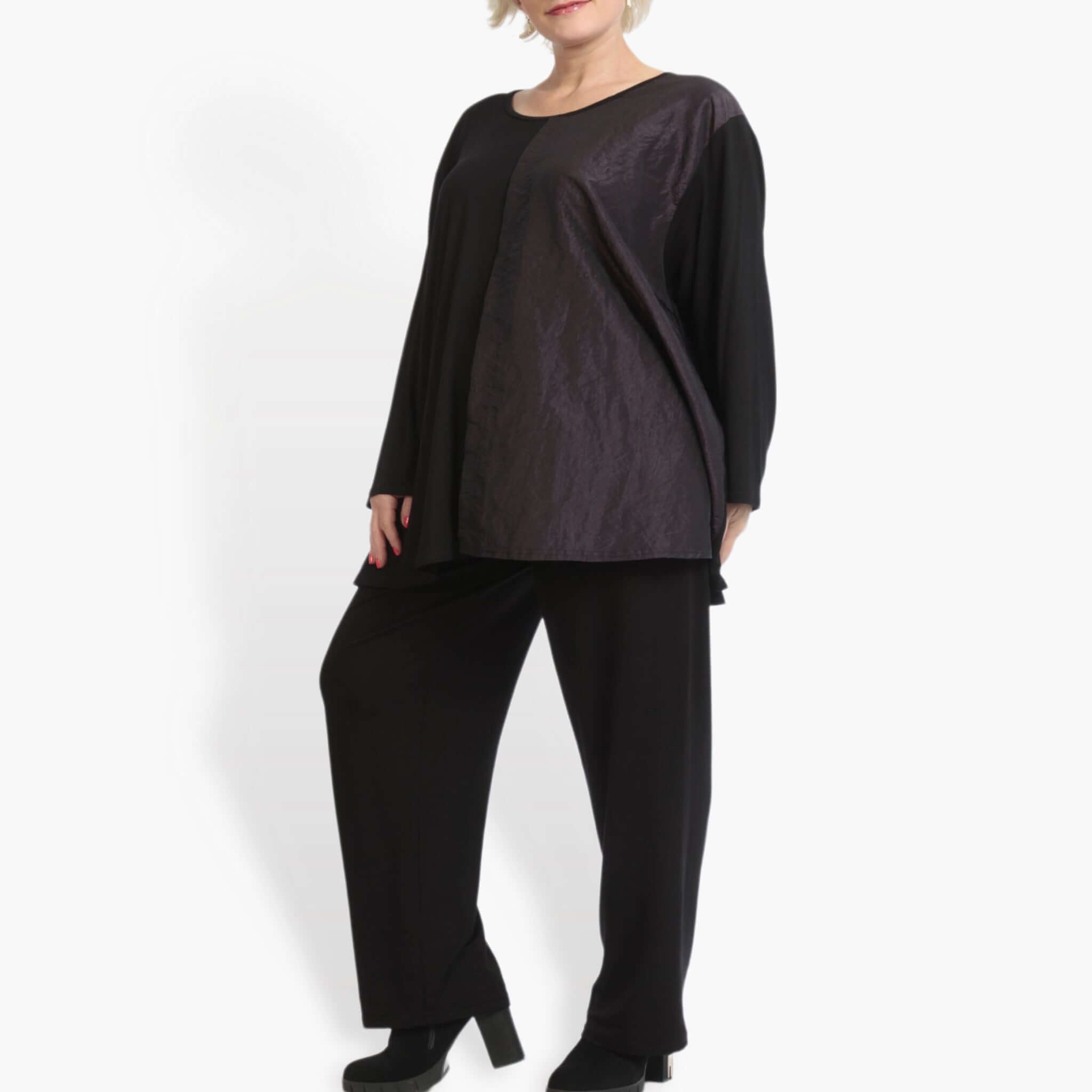  AKH Fashion Shirt in Glocken-Form, aus Viskose, 0883.06586, Schwarz-Violett, Schick