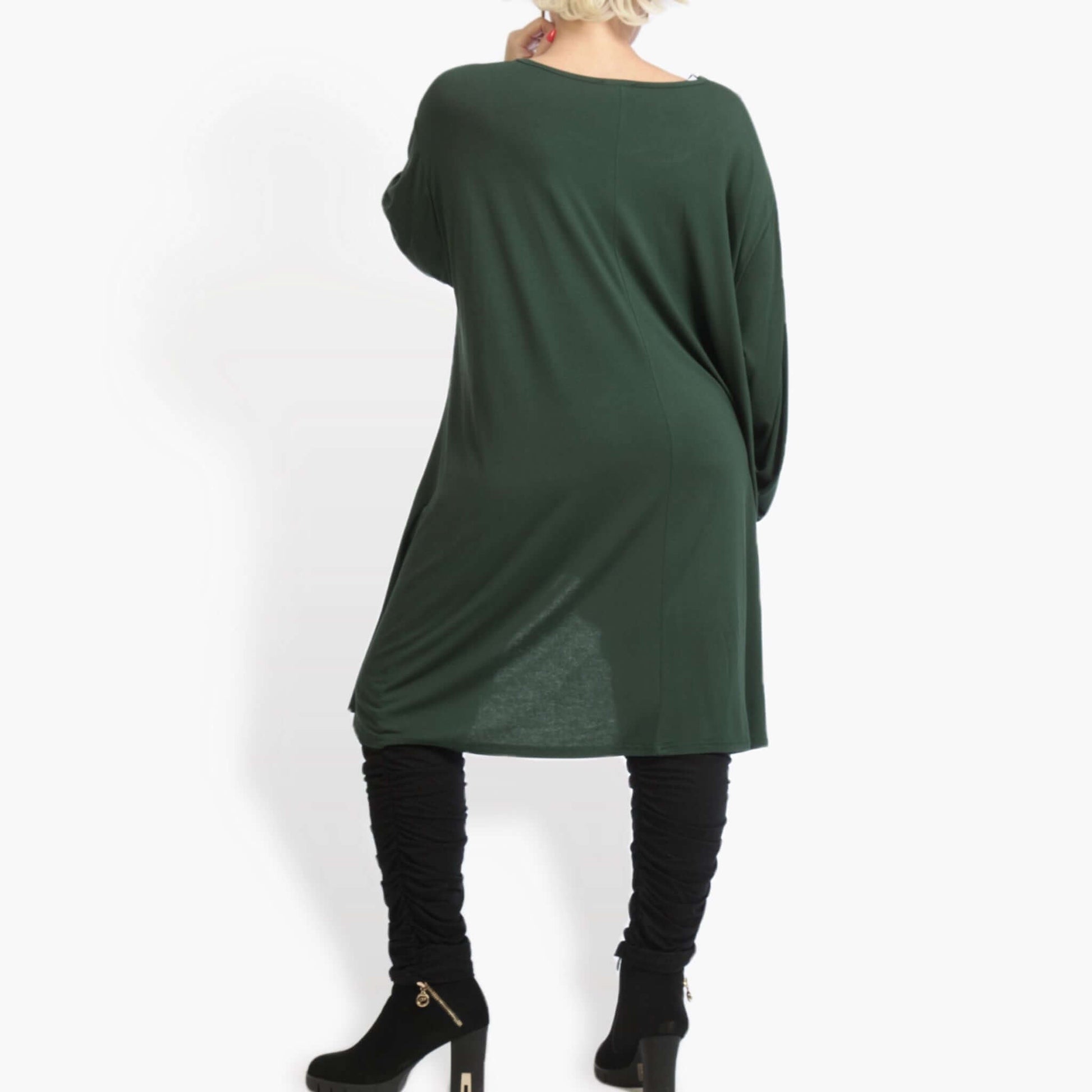  Lässiges Vokuhila-Shirt in elegantem Grün mit praktischen Seitennahttaschen und langen Ärmeln