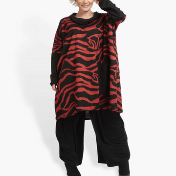  Kastiges Shirt in Schwarz-Rot mit Zebra-Muster und praktischen Taschen für Plus Size Mode