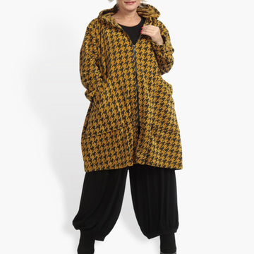  Trendige Ballonjacke in Senf-Schwarz für Plus Size im lässigen Oversize-Stil für den Herbst/Winter