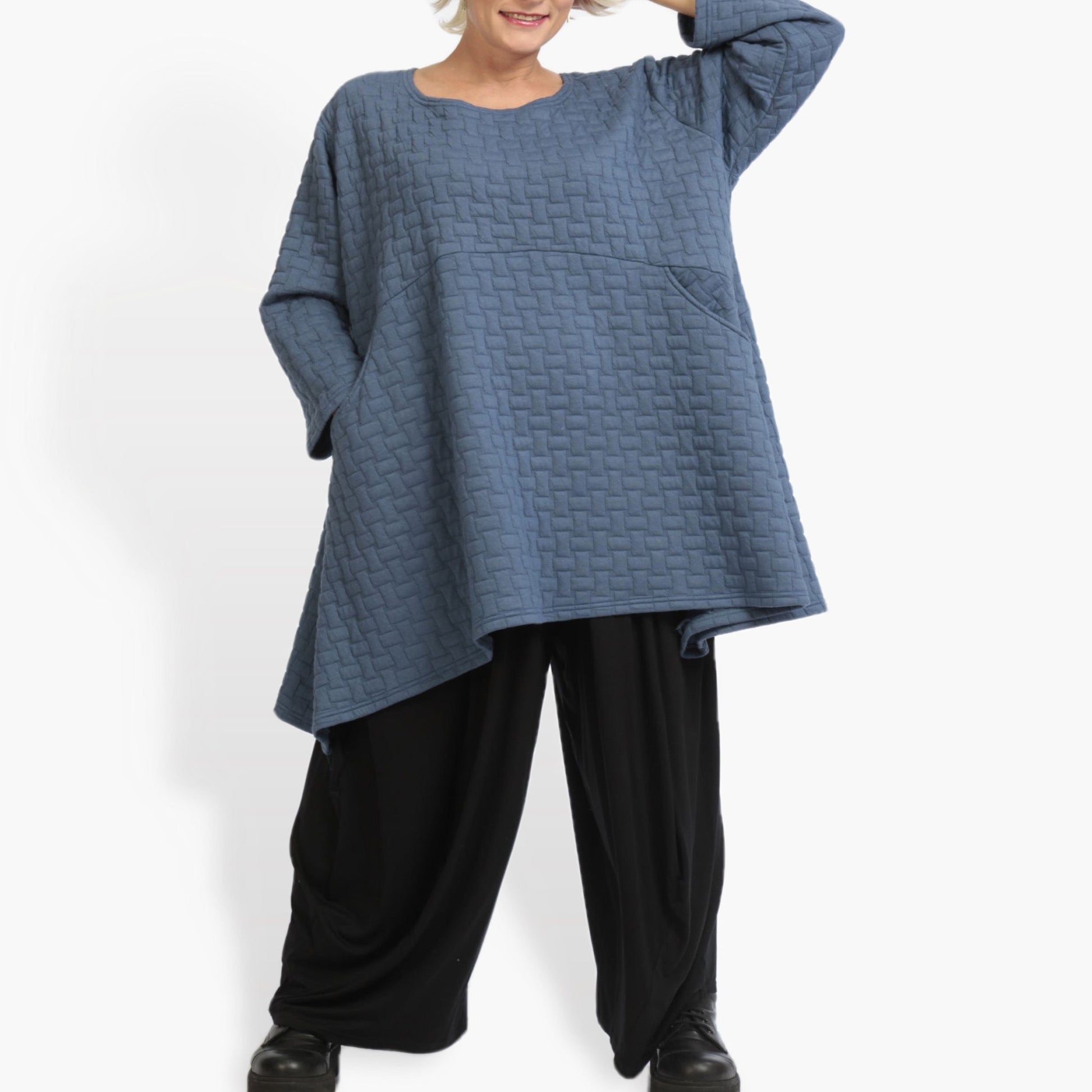  A-Form Bigshirt von AKH Fashion aus Materialmix, 0938.00521, Blau, Kariert, Schick, Modern