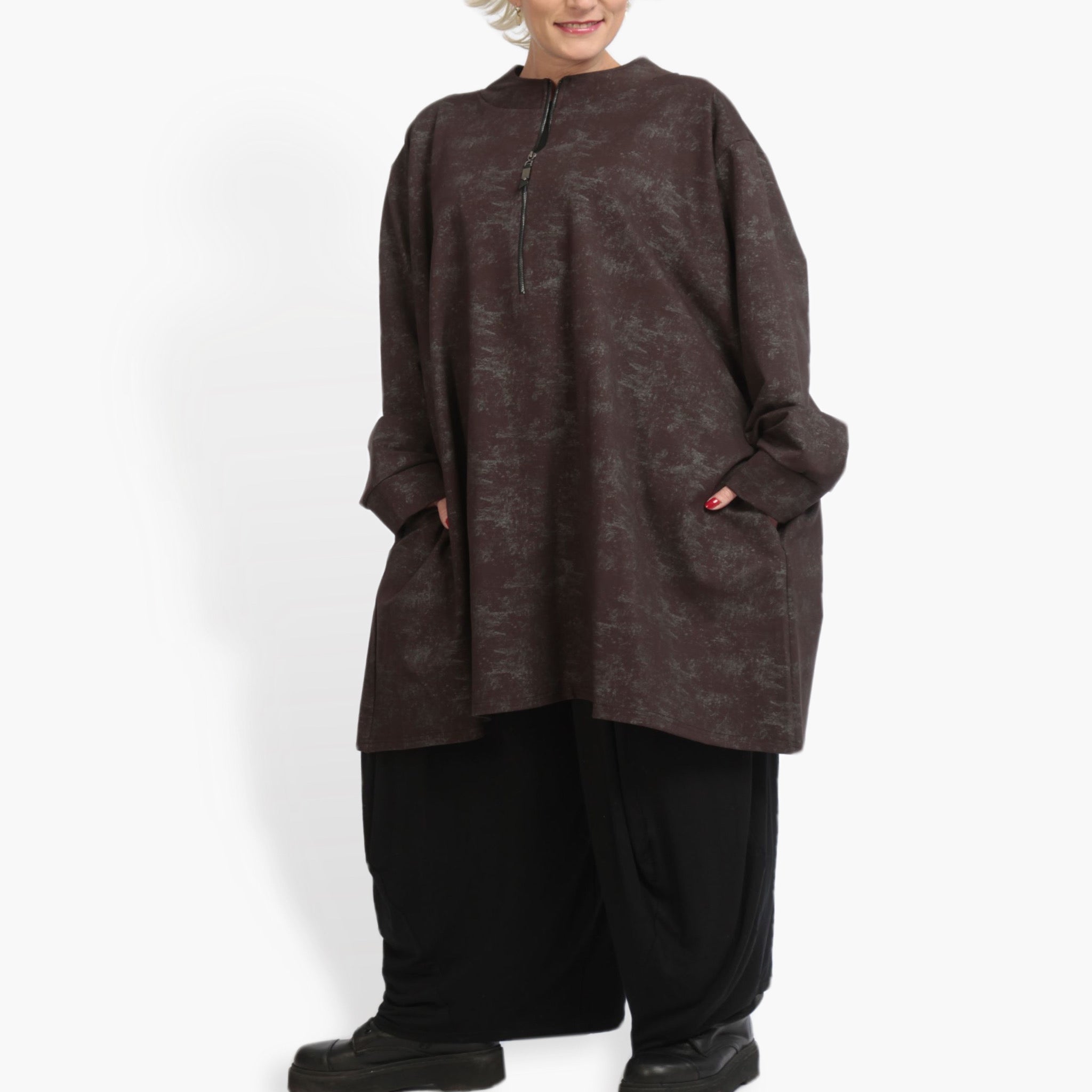  AKH Fashion Bigshirt in kastiger Form, aus Viskose, 0942.06818, Dunkelbraun, Schick, Modern