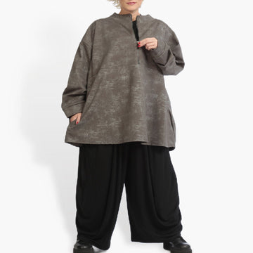  Stylishes Herbstshirt in unifarbenem Taupe aus hochwertigem Jersey für lässige Lagenlooks in Plus Size