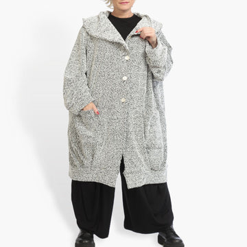  Eleganter Oversize Mantel im Lagenlook in grauem Melange für Herbst und Winter, komfortabel und lässig