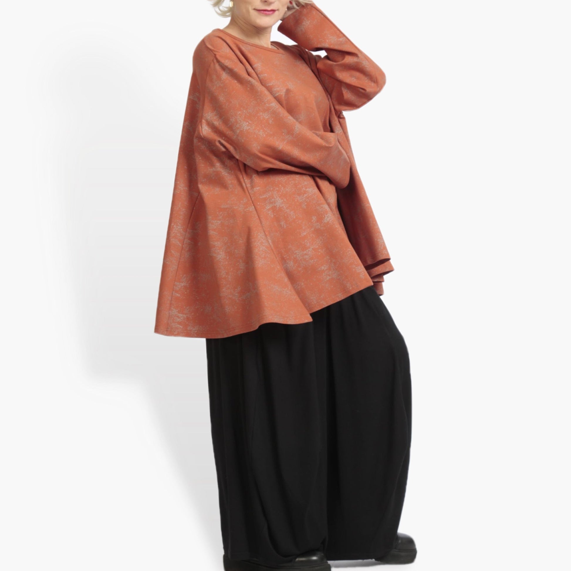  Stylisches A-Form Shirt aus Romanit Jersey in warmem Terracotta für trendigen Lagenlook