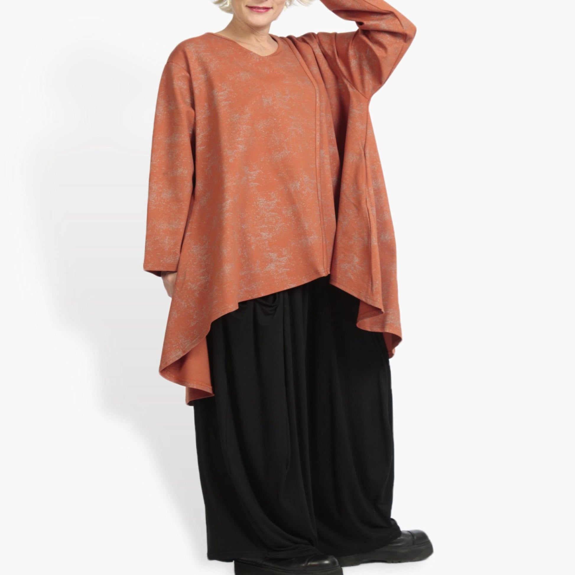  A-Form Shirt in warmem Terracotta mit komfortablem Romanit Jersey für lässige Lagenlooks