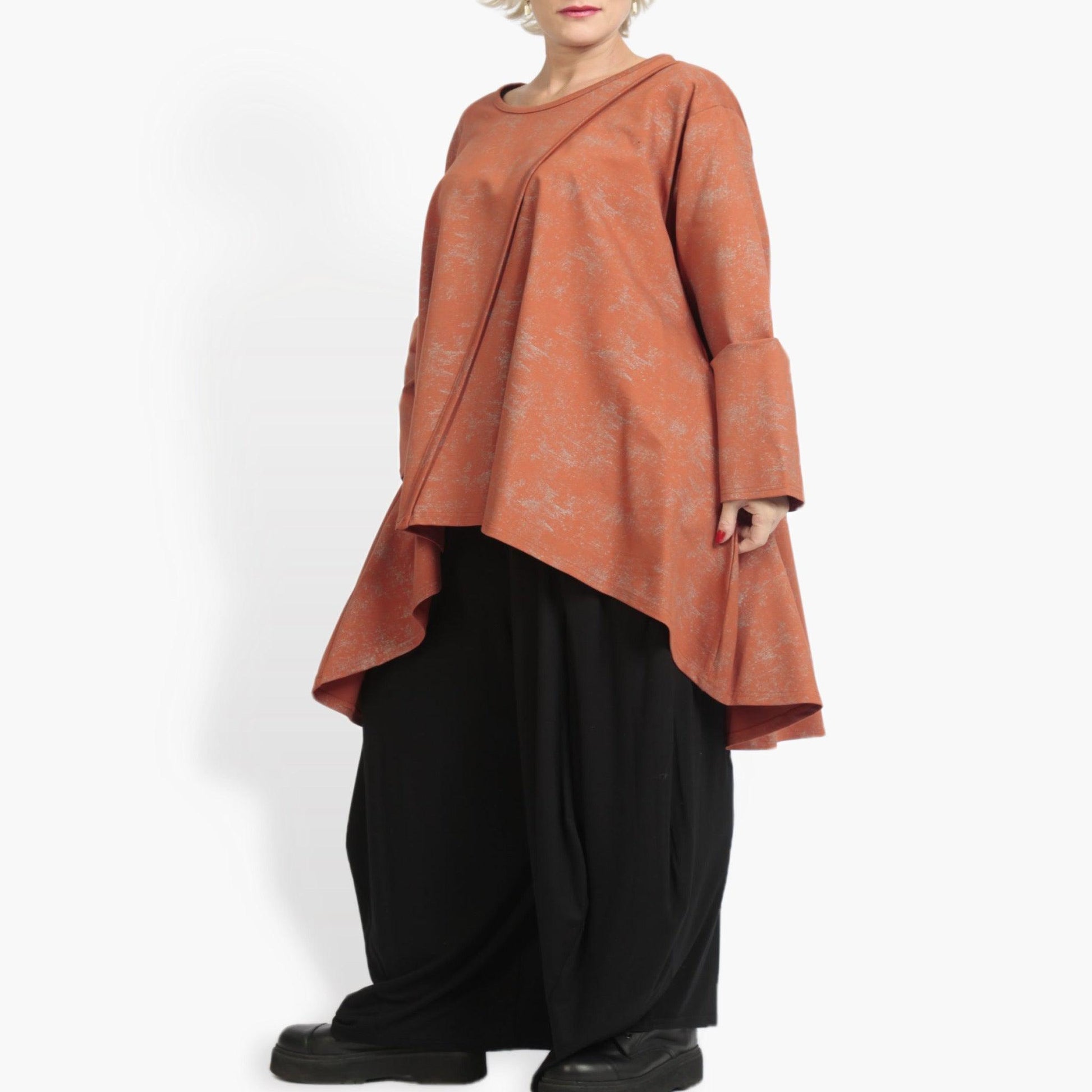  A-Form Shirt in warmem Terracotta mit komfortablem Romanit Jersey für lässige Lagenlooks