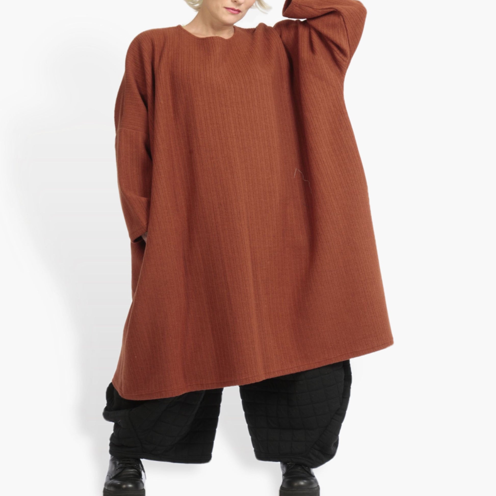  Stilvolles Kleid in warmem Terracotta mit Wolle und Acryl – ideal für den Lagenlook im Herbst