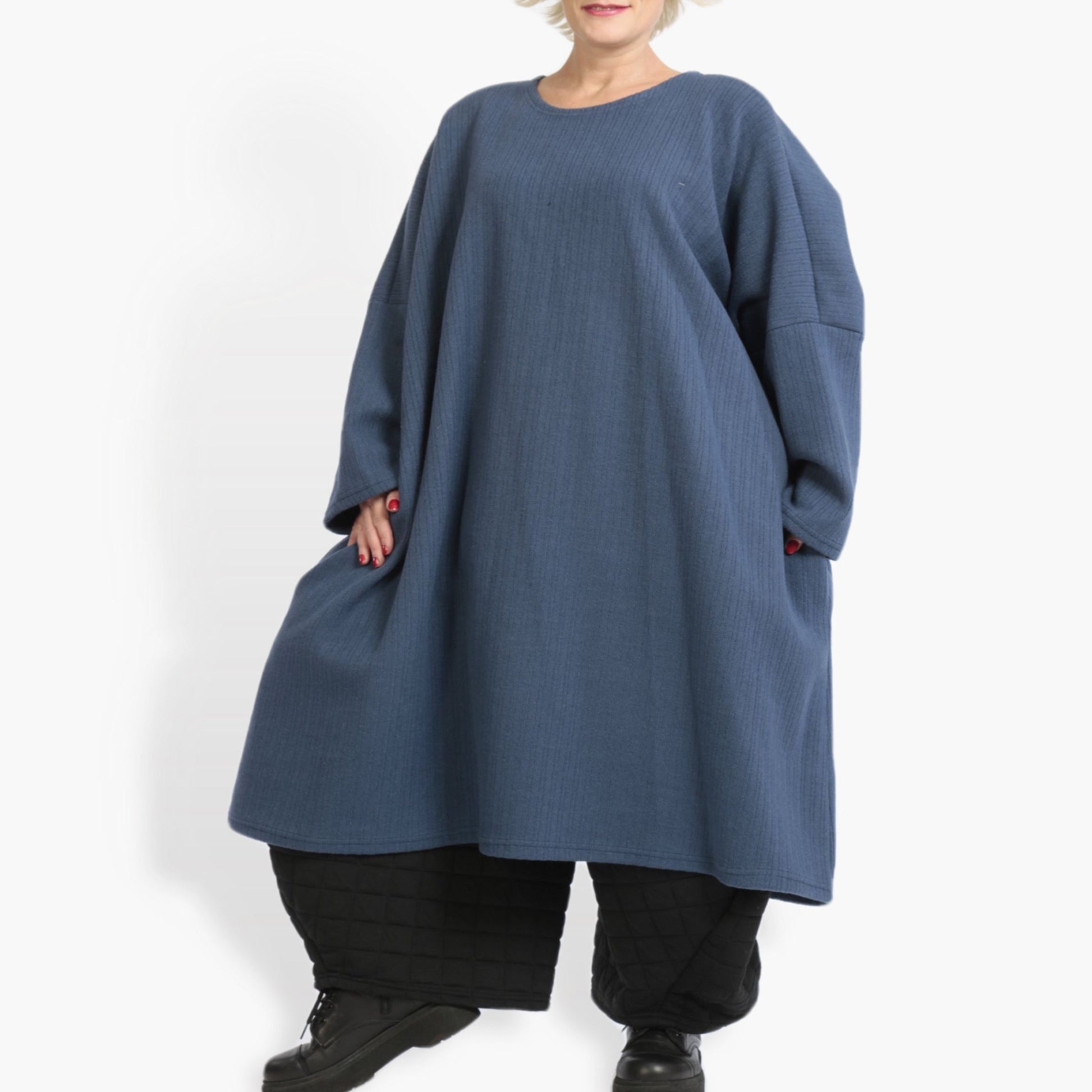  Kleid von AKH Fashion aus Materialmix in gerader Form, 0960.06870, Blau, Schick, Modern