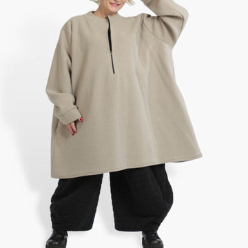  Bigshirt von AKH Fashion aus Materialmix in kastiger Form, 0960.06818, Beige, Schick, Modern