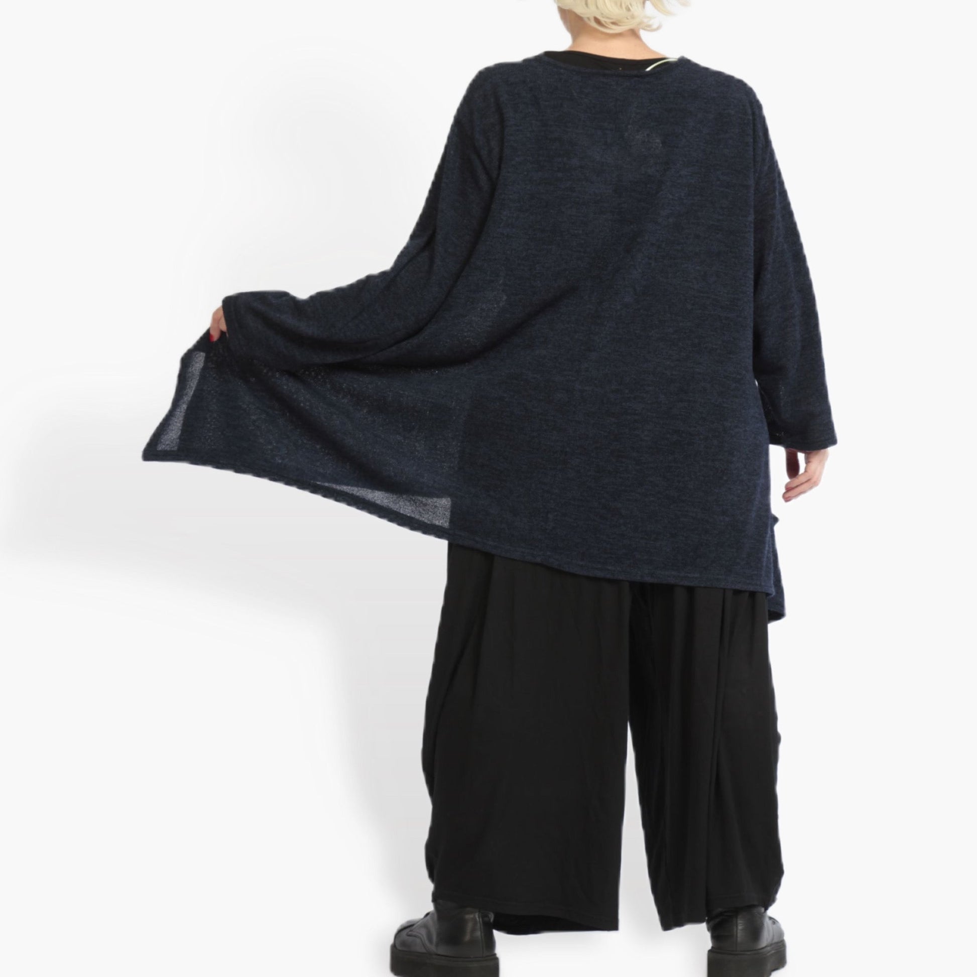  Lagenlook A-Form Shirt in elegantem Dunkelblau für Plus Size und Oversize-Stile, weich und stretchig